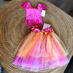 Childhood Enchantment Small Orange Pink Sherbet Leotard & Tutu Floral Ribbon